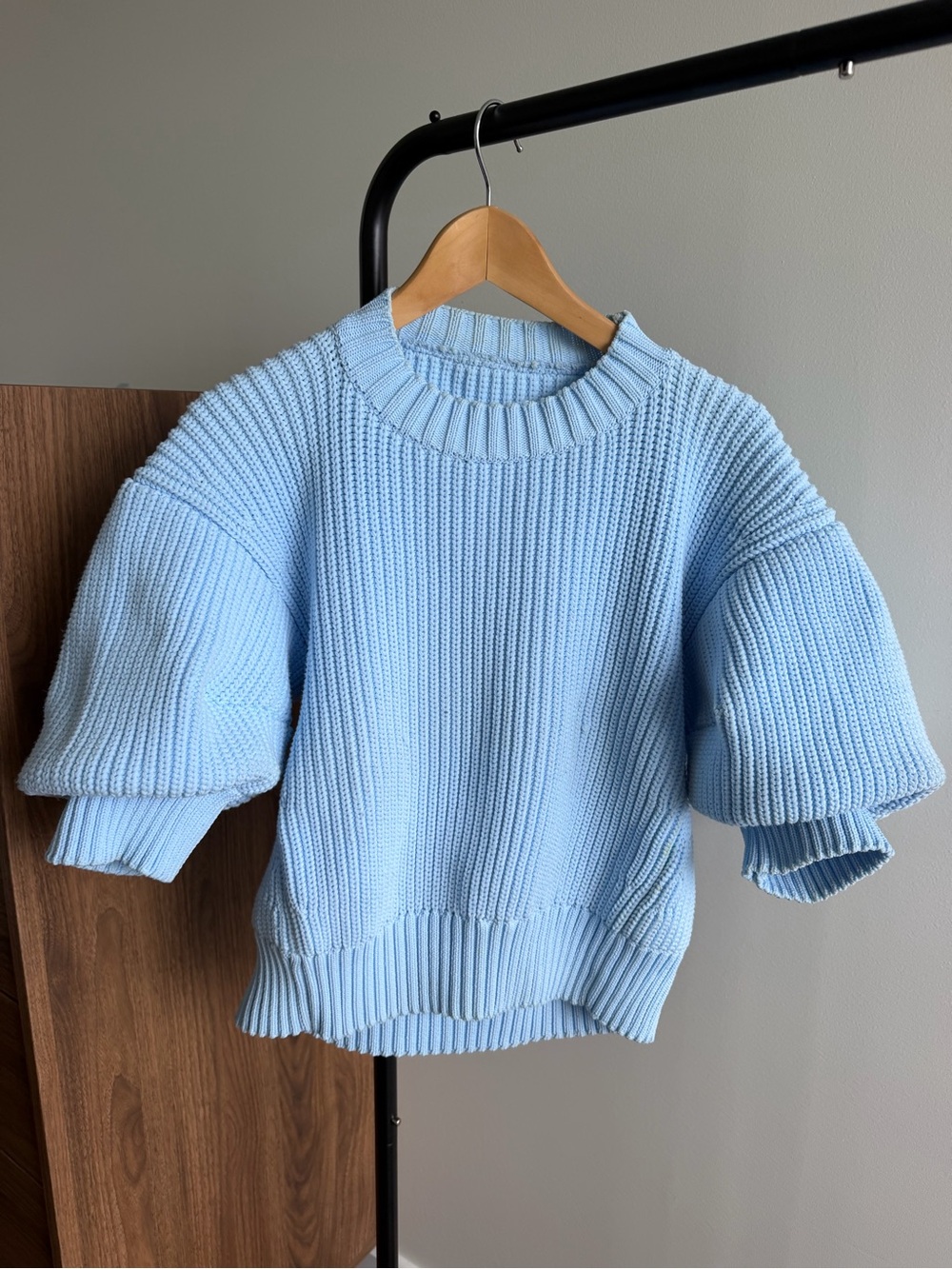 Sacai Light Blue Chunky Ribbed Knit Statement Sleeve Sweater Size L